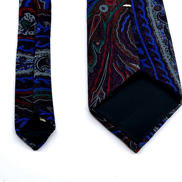 Oscar de la Renta Men's Paisley Silk Necktie Blue Burgundy Green Elegant‎ Formal - Picture 4 of 5